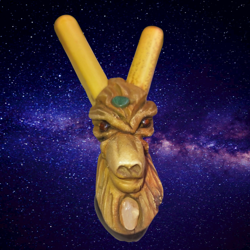 Kuripe Bambu Totem LUPO Amuleto con Pietre potenti